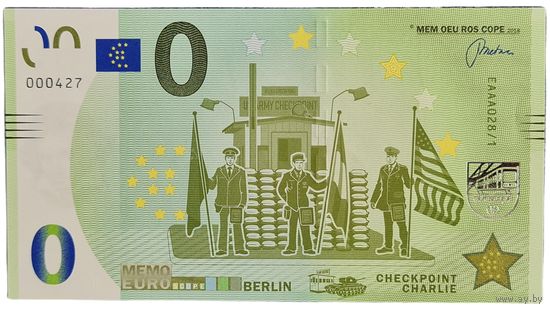 Банкнота 0 Евро сувенирная Berlin Charlie