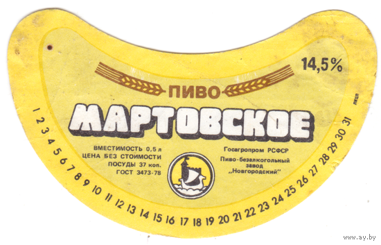 Этикетка пиво Мартовское Россия б/у СБ122