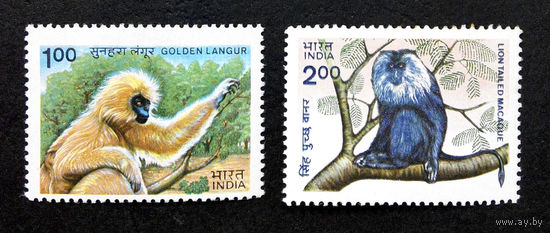 Индия 1983 г. Обезьяны. Приматы. Фауна, полная серия из 2 марок. Чистая #0071-Ч1P8