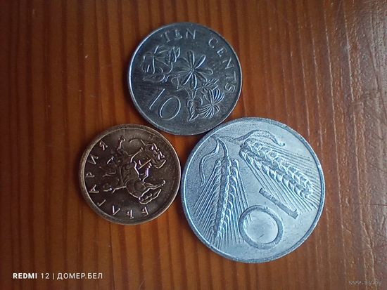 Сингапур 10 центов 2005, Италия 10 лир 1955, Болгария 1 сотинка 2000-67
