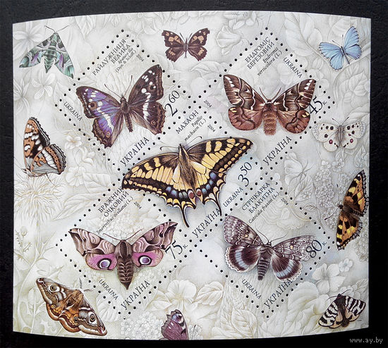 Украина 2004 г. Бабочки. Фауна. ЛИСТ. Чистые #0001-Ч1