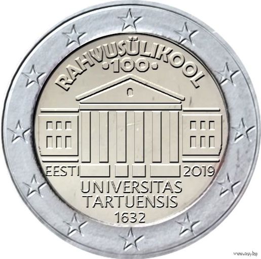 2 евро Эстония 2019  100-летие Тартуского университета UNC из ролла