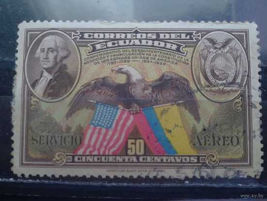 Эквадор, 1938. Дж. Вашингтон, геральдический орел, флаги