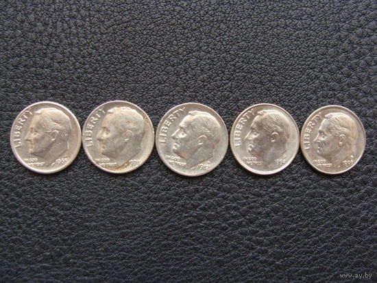 1 Дайм (1965 - 1996) г. Набор из 5 монет США.