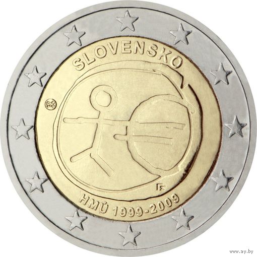 2 евро Словакия 2009 10 лет Экономическому и Валютному союзу UNC из ролла