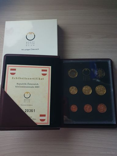 Австрия 2003 г. PROOF Официальный набор монет евро от 1 цента до 2 евро (8 монет; 3,88 евро)
