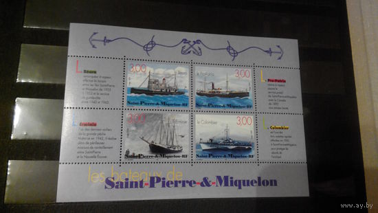 Транспорт, парусники, корабли, флот, птицы, марки, Сен-Пьер и Микелон, 1999, блок