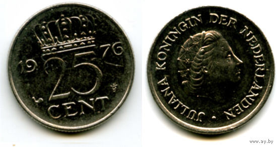 Нидерланды 25 центов 1976 качество