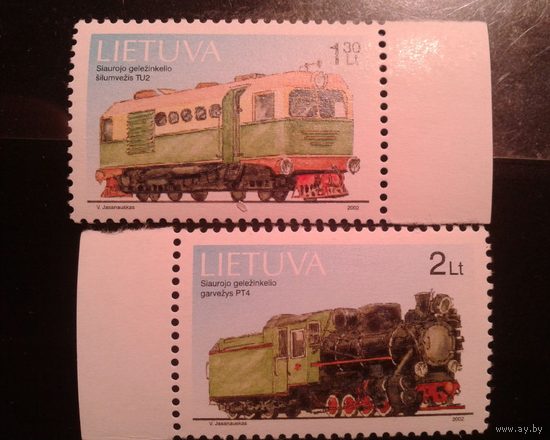 Литва 2002,  Железная дорога. Поезд. Паровоз. Узкоколейка, 2 марки **