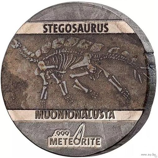 Ниуэ 5 центов 2020г. "Динозавры на метеорите: Стегозавр". Монета в капсуле; сертификат. МЕТЕОРИТ - Muonionalusta. 5 гр.