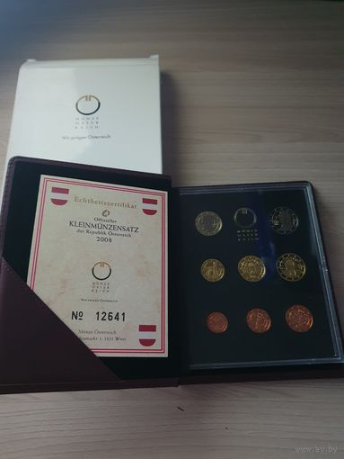 Австрия 2008 г. PROOF Официальный набор монет евро от 1 цента до 2 евро (8 монет; 3,88 евро)