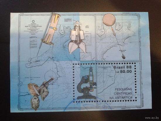 Бразилия 1988 Антарктические исследования Блок Михель-3,5 евро гаш