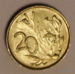 ЮАР 20 центов 1990 (большая монета). Старый тип - Никель /белый цвет/