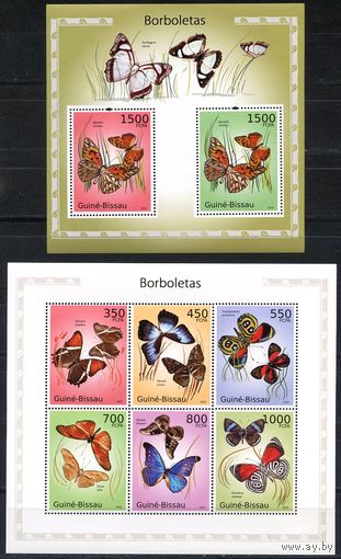 Гвинея-Бисау Бабочки и цветы Блок и Мал лист st