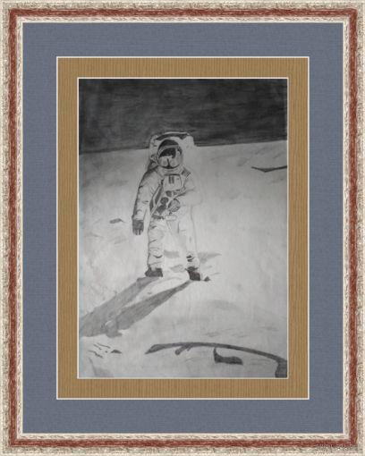 Старый рисунок, карандаш, космонавт 90-е