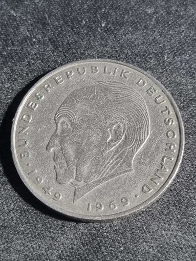 Германия  2 марки 1973 D Конрад Аденауэр