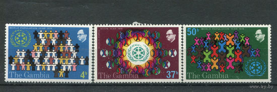 Гамбия - 1974г. - Всемирный год населения - полная серия, MNH, две марки с маленькими пятнами на клее [Mi 300-302] - 3 марки