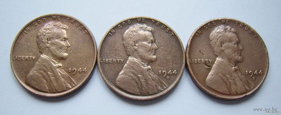 США  центы 1944г.  (б/б, "D" и "S")