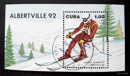 Куба 1990 г. 16-е Зимние Олимпийские игры 1992 в Альбервиле. Франция. Спорт. Блок #0033-С1P7