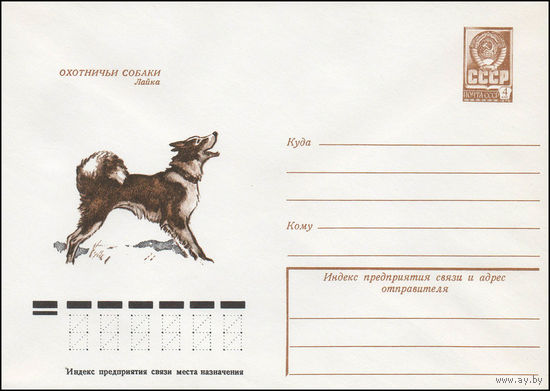 Художественный маркированный конверт СССР N 12992 (31.07.1978) Охотничьи собаки  Лайка