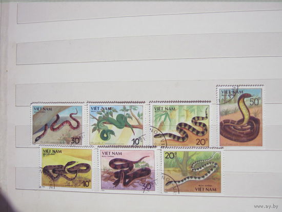 Марки - Вьетнам, 1988, фауна,  змеи пресмыкающие