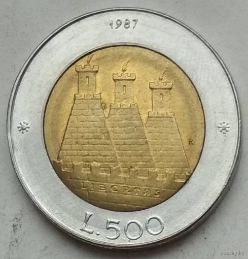 Сан-Марино 500 лир 1987 г. 15 лет возобновлению чеканке монет. В холдере