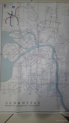 Карта схема Ленинград маршрут городского транспорта 1974г