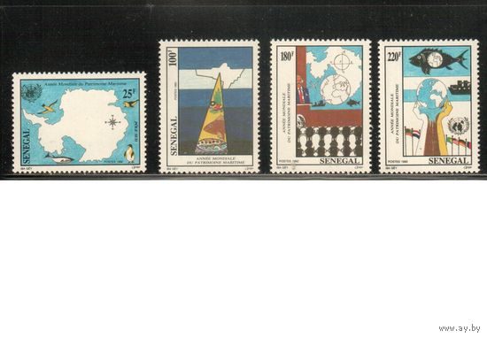 Сенегал-1992 (Мих.1219-1222) ,  ** , Карта, Антарктика, Рыба(полная серия)