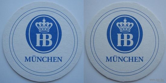 Подставка ( бирдекель ) под пиво  "HB Munchen" (Германия). Вар.2.( Голубой цвет).