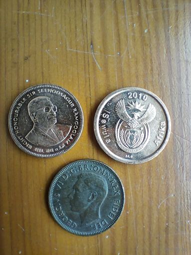 Маврикий 5 центов 2007, Великобритания 1 фартинг 1952, ЮАР 5 центов 2010  -34