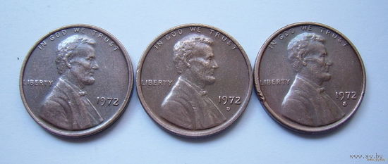 США  центы 1972г. (б/б, "D" и "S")