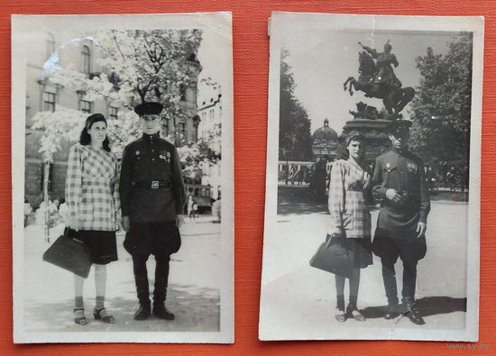 2 фото военного с наградами и женщиной. Киев. 1949 г. Цена за оба