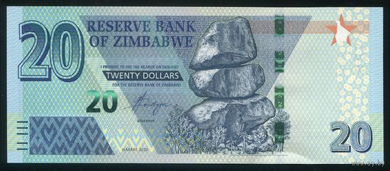 Зимбабве 20 долларов 2020 г. P104. Серия AU. UNC
