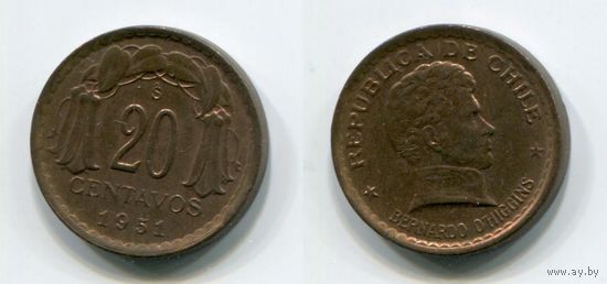 Чили. 20 центавос (1951, XF)