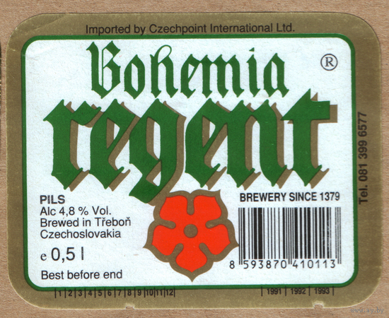 Этикетка пива Bohemia Regent Е397