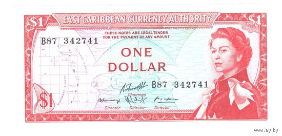 Восточные Карибы 1 доллар образца 1965 года. Тип Р13f. Состояние UNC!