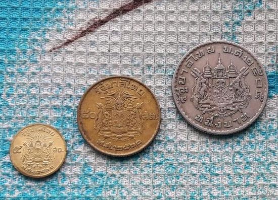 Старый Тайланд набор монет 25, 50 сатанг, 1 бат 1962 года.