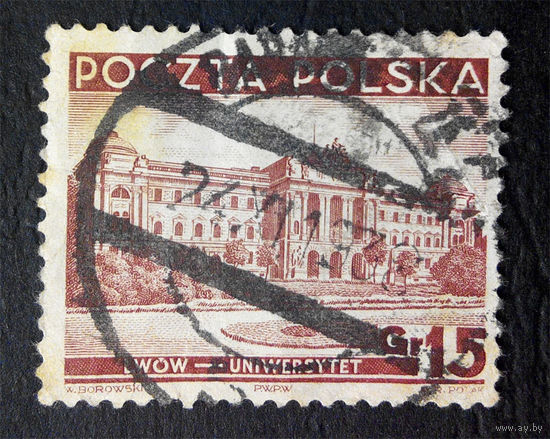 Польша 1937 г. Львов, Университет. Архитектура. 1 марка #0016-A1