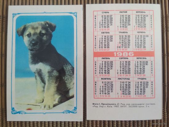 Карманный календарик. Собака .1986 год
