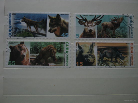 Марки - Куба фауна 2002 волки медведи носороги олени