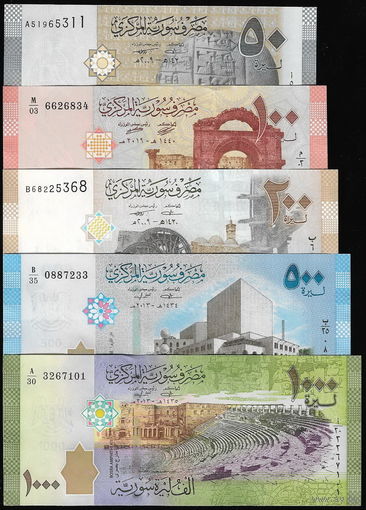 Сирия - 50, 100, 200, 500 и 1000 фунтов - 2009-2019 - UNC