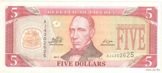 Либерия 5 доллар 2011