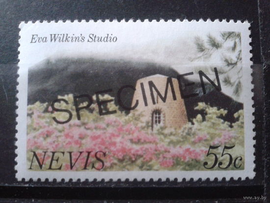 Невис 1983 Ландшафт, цветущий луг. Надпечатка**
