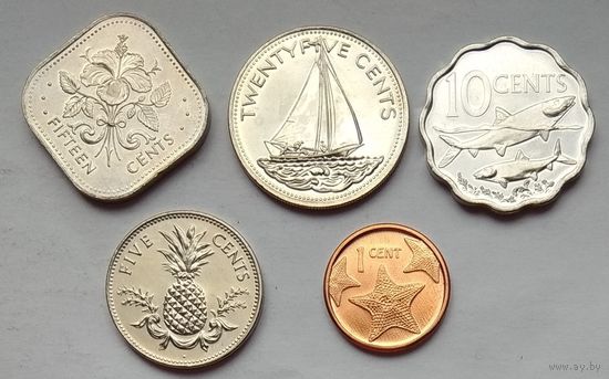 Багамские острова (Багамы) 1, 5, 10, 15, 25 центов 2005 - 2009 гг. Набор 5 монет