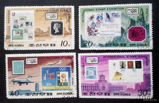 Северная Корея 1980 г. Филателистическая выставка. Лондон 1980. События, полная серия из 4 марок #0073-Л1P4