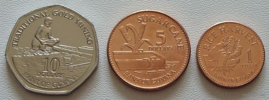 Гайана. Набор 3 монеты = 1, 5, 10 долларов 2011-2012 год  Монеты не чищены!!!