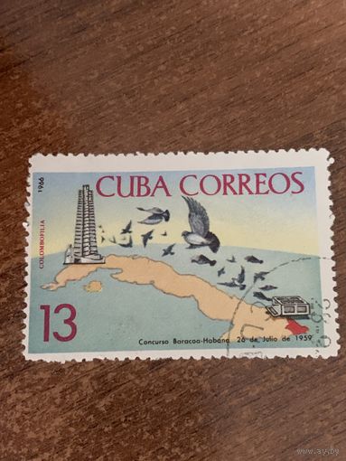 Куба 1966. Почтовые голуби. Марка из серии