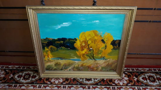 Большая картина в раме живопись масло подпись А К (Коктев?) - Осенний пейзаж