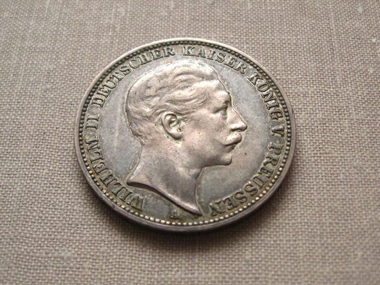 Германия (Пруссия) 3 марки 1909 A Вильгельм II Орел Серебро 900 16.667 g (по каталогу)