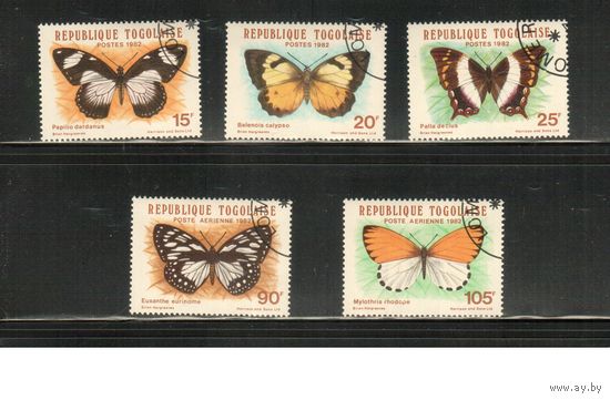 Того-1982 (Мих.1607-1611) , гаш.,  Фауна, Бабочки (полная серия)